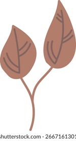 Duas folhas são representadas em um tronco fino, renderizado em um estilo plano, desenhado à mão.  Uma simples mola com folhagem cria uma imagem natural e discreta. Ilustração de vetor de desenhos animados