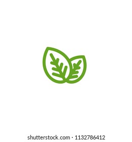 Two leaves eco icon. isolated on white. Vector illustration.  Green flat leaves. Leaf organic icon.