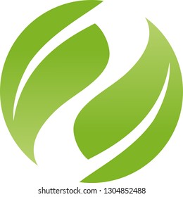 Two leaves in green logo