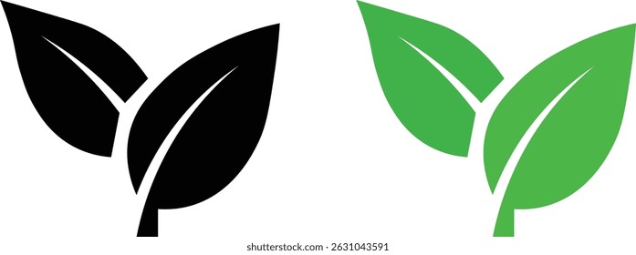 Ícone de duas folhas. Ícone de folha com duas folhas. Símbolo de folha. Ícone de duas folhas. Logotipo ecológico verde
