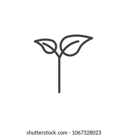 Two leaves outline icon. linear style sign for mobile concept and web design. Plant, growing simple line vector icon. Symbol, logo illustration. Pixel perfect vector graphics