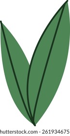 Two leaves are shown in a minimal style with bold outlines.  A pair of plant components form a simple nature image with clean lines. Cartoon vector illustration
