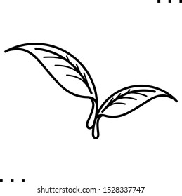 Two leaves of tea line art icon.  Black  aesthetic contour.