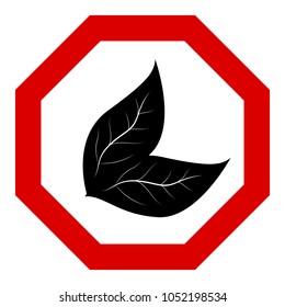Two leaves with a tree, black on a white background, red sign, vector for a designer