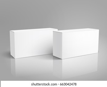 two left tilt blank paper boxes 3d illustration, can be used as design element, isolated gray background, elevated view