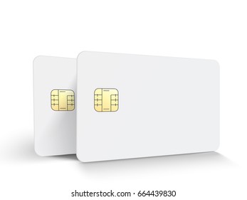 two left tilt white blank chip cards, isolated white background, 3d illustration