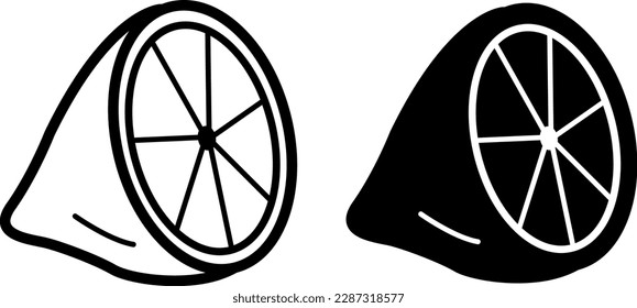 Two Lemon Icons. Black White Illustration of Lemon Halves.