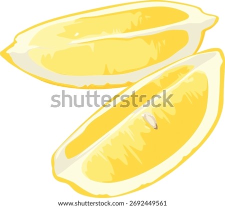 Two lemon wedges are depicted, one showing a seed, against a white background.