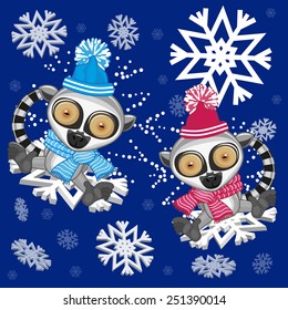 Two Lemurs and snowflakes 