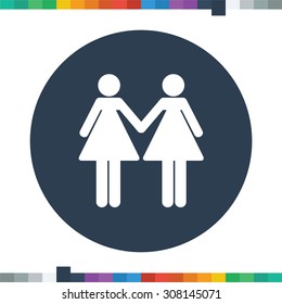 Two lesbian stick figures holding hands, LGBT.