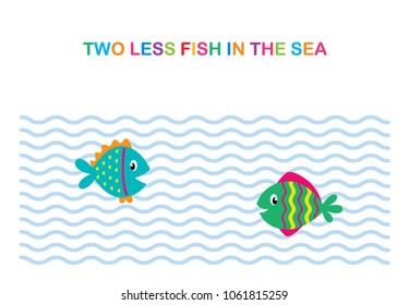 two less fish in the sea wedding invitation card vector. cute graphic cartoon ocean fish wedding greeting card illustration. valentine card with two fish in the sea.