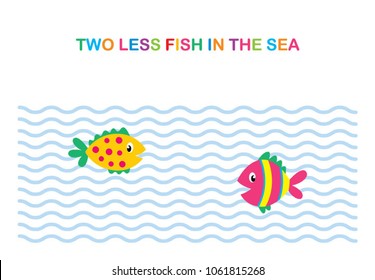 two less fish in the sea wedding invitation card vector. cute graphic cartoon ocean fish wedding greeting card illustration. valentine card with two fish in the sea.