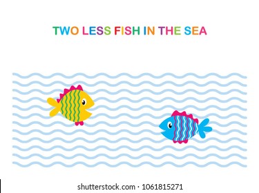 two less fish in the sea wedding invitation card vector. cute graphic cartoon ocean fish wedding greeting card illustration. valentine card with two fish in the sea.