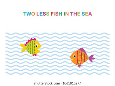 two less fish in the sea wedding invitation card vector. cute graphic cartoon ocean fish wedding greeting card illustration. valentine card with two fish in the sea.