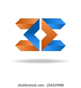 Two letter EE logo rhombus, blue and orange business card emblem, creative app logotype