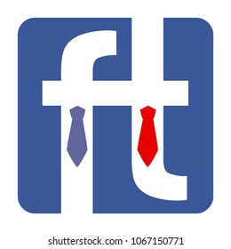 Two letter f and t dressed in the red and blue tie embrace. Vector flat icon on white background.