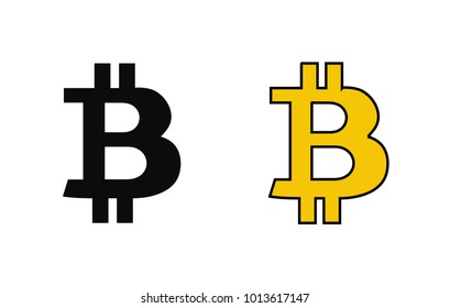 Two letter symbols of bitcoin cryptocurrency, one coin in black and the other in yellow. Digital or virtual currencies, revolutionary new electronic money. Isolated vector.