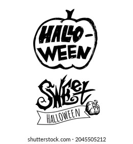 Dos letras con el tema de la fiesta de halloween todos los santos día. Negro sobre un fondo blanco.
