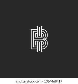 Two letters abbreviation BI or IB logo monogram, intersection letters B and I business or wedding card emblem, minimalist style creative identity design element