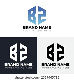 Two letters B Z polygon logo design, Double letters polygon letter mark logo, Minimalist creative vector logo design template