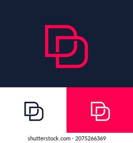 Two letters D, double letter B. D and D monogram consist of crossed red letters. Emblem for label, packaging, business, clothes or online shop.