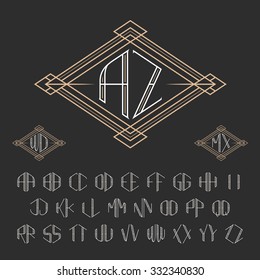 Two letters decorative monogram template. Elegant vector set of signs. Outline style symbols from A to Z.