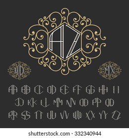 Two letters decorative monogram template. Stylish vector set of signs. Outline style symbols from A to Z.