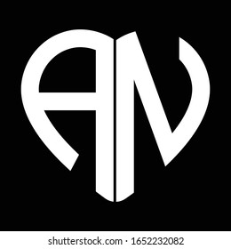 Two letters A and N forming heart shape monogram