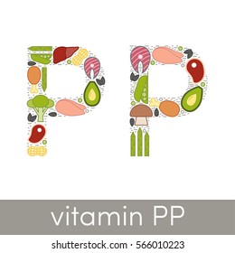 Two letters P symbolizing vitamin PP or Niacin concept