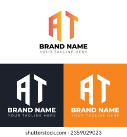 Diseño del logotipo de dos letras A T, logotipo de la marca de letra de polígono de doble letra, plantilla de diseño del logotipo del vector creativo minimalista