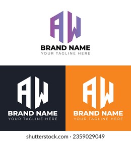 Two letters A W logo design ,Double letters polygon letter mark logo, Minimalist creative vector logo design template