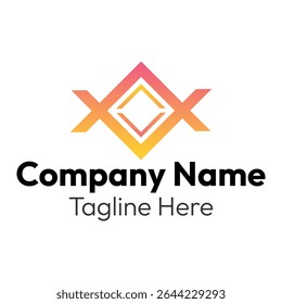 Two letters X gradient logo creative orange, rhombus shape with initials XX striped typography design element, business card emblem, orange diamond gradient thin lines.