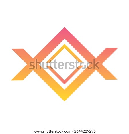 Two letters X gradient logo creative orange, rhombus shape with initials XX striped typography design element, business card emblem, orange diamond gradient thin lines.