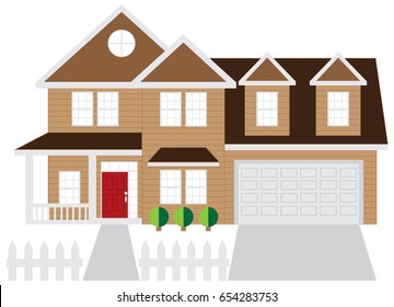 Two Level House With Two Car Garage Color Outline Vector Illustration