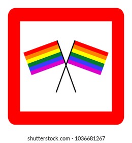 Two LGBT flags crossed, red square sign, vector