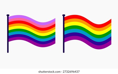 Two LGBTQIA+ Rainbow Flags Vector Illustration – Symbol of Pride, Diversity and Inclusion