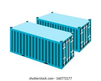 Two Light Blue Cargo Containers, Freight Containers or Shipping Containers for Portable Storage, Overseas Shipping or Mobile Office. 