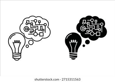Duas lâmpadas com circuito cerebral representando ideias e inovação