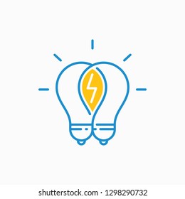 Two light bulbs with brainstorm symbol inside. Vector illustration.