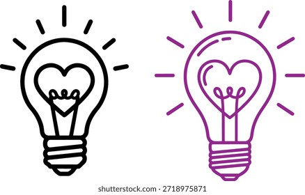 Dos bombillas con Formas de corazón dentro de las ideas y el amor