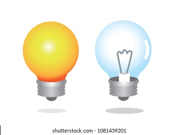 Two light bulbs with one of them light up. Can also use for the concept of creativity and innovative. Vector illustration.