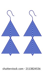 Two light and dark blue earrings composed of 3D cubes in the shape of two triangles hanging below each other