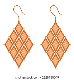 Two light and dark orange rhombus-shaped earrings, composed of several rhombuses, made of 3D squares