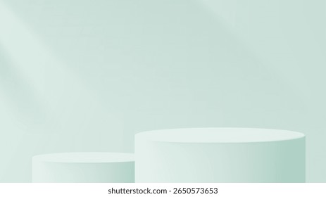 Two light green cylindrical podium platforms for product display, a studio mockup on gradient background with shadow