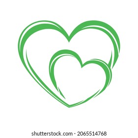 Two light green hearts twisted together.Abstract vector silhouette heart shape love symbol.Frame.Border.Valentine's day.Wedding cards.Decoration.Vinyl wall sticker decal.DIY.Cricut.Plotter Laser Cut