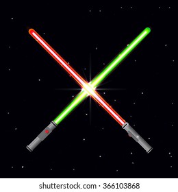 Two light swords on stars background.