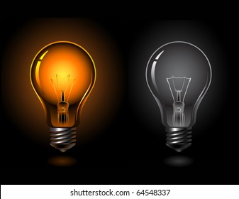 two lightbulbes off and on in the dark