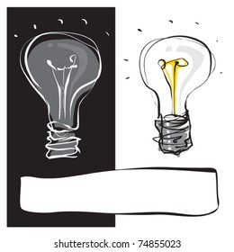 two light-bulbs black & white dynamic freehand line style