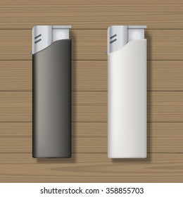Two lighters on wooden background. Blank template. Business identity mock up. Vector illustration.