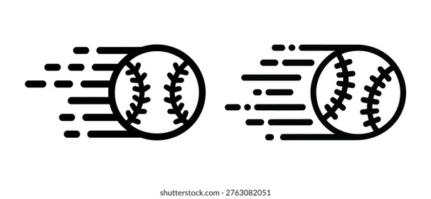 Two line art baseballs with motion lines depicting speed isolated on a transparent background